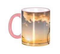 DZBDWZXH Tasses à café en céramique avec poignée rose - 325 ml - Motif coucher de soleil hawaïen - Pour café, cappuccino, thé, cacao, céréales