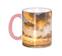 DZBDWZXH Tasses à café en céramique avec poignée rose - 325 ml - Motif coucher de soleil hawaïen - Pour café, cappuccino, thé, cacao, céréales