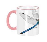 DZBDWZXH Tasses à café en céramique avec poignée rose - 325 ml - Motif libellule mignonne - Tasse à café de restaurant pour café, cappuccino, thé, cacao, céréales