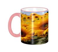 DZBDWZXH Tasses à café en céramique avec poignée rose de 325 ml, (champ de tournesol jaune) pour café, cappuccino, thé, cacao, céréales