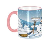 DZBDWZXH Tasses à café en céramique avec poignée rose de 325 ml, (Merry Christmas Bonhommes de neige) - Tasse à café de restaurant pour café, cappuccino, thé, cacao, céréales
