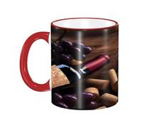 DZBDWZXH Tasses à café en céramique avec poignée rouge - 325 ml - Bouteille de vin en liège - Tasse à café de restaurant pour café, cappuccino, thé, cacao, céréales