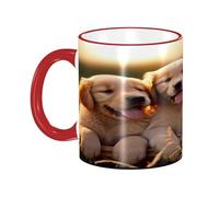 DZBDWZXH Tasses à café en céramique avec poignée rouge 325 ml (chiens Golden Retriever, chiots, animaux domestiques) - Tasse à café imprimée pour restaurant, café, cappuccino, thé, cacao, céréales