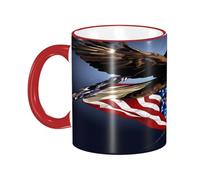 DZBDWZXH Tasses à café en céramique avec poignée rouge - 325 ml - Imprimé aigle à tête blanche - Tasse à café de restaurant pour café, cappuccino, thé, cacao, céréales