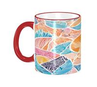 DZBDWZXH Tasses à café en céramique avec poignée rouge - 325 ml - Imprimé animaux mexicains Otomi - Tasse à café de restaurant pour café, cappuccino, thé, cacao, céréales