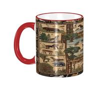 DZBDWZXH Tasses à café en céramique avec poignée rouge - 325 ml - Imprimé cerf - Pour café, cappuccino, thé, cacao, céréales