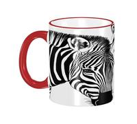 DZBDWZXH Tasses à café en céramique avec poignée rouge - 325 ml - Imprimé zèbre animal abstrait - Tasse à café de restaurant pour café, cappuccino, thé, cacao, céréales
