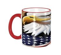DZBDWZXH Tasses à café en céramique avec poignée rouge - 325 ml - Motif aigle à tête blanche patriotique avec drapeau - Tasse à café de restaurant pour café, cappuccino, thé, cacao, céréales