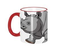 DZBDWZXH Tasses à café en céramique avec poignée rouge - 325 ml - Motif rhinocéros d'animaux - Tasse à café de restaurant pour café, cappuccino, thé, cacao, céréales