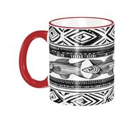 DZBDWZXH Tasses à café en céramique avec poignée rouge - 325 ml - Motif tortue ethnique rayée - Tasse à café de restaurant pour café, cappuccino, thé, cacao, céréales