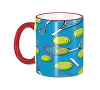 DZBDWZXH Tasses à café en céramique avec poignée rouge - 325 ml - Raquettes de tennis amusantes et balles de tennis - Tasse à café pour restaurant, café, cappuccino, thé, cacao, céréales