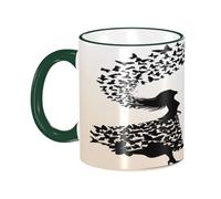 DZBDWZXH Tasses à café en céramique avec poignée vert foncé, 325 ml, (fille danse papillon) - Tasse à café de restaurant pour café, cappuccino, thé, cacao, céréales