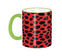 DZBDWZXH Tasses à café en céramique avec poignée verte, 325 ml, motif léopard rouge, tasse à café de restaurant pour café, cappuccino, thé, cacao, céréales