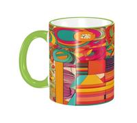 DZBDWZXH Tasses à café en céramique avec poignée verte, 325 ml, motif national africain, tasse à café pour café, cappuccino, thé, cacao, céréales