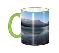 DZBDWZXH Tasses à café en céramique avec poignée verte, 325 ml, (parc national des glaciers) - Tasse à café imprimée pour café, cappuccino, thé, cacao, céréales