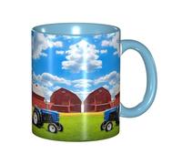 DZBDWZXH Tasses à café en céramique bleu ciel de 325 ml, motif tracteur agricole d'entreprise, tasse à café de restaurant pour café, cappuccino, thé, cacao, céréales