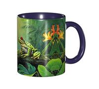 DZBDWZXH Tasses à café en céramique bleu marine de 325 ml, (nombreuses grenouilles chantent sur les branches, l'été, les papillons, le lac) - Tasse à café imprimée pour café, cappuccino, thé, cacao
