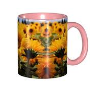 DZBDWZXH Tasses à café en céramique rose de 325 ml, (champ de tournesol jaune) pour café, cappuccino, thé, cacao, céréales