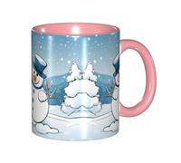 DZBDWZXH Tasses à café en céramique rose de 325 ml, (Merry Christmas Bonhommes de neige) - Tasse à café de restaurant pour café, cappuccino, thé, cacao, céréales
