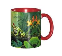 DZBDWZXH Tasses à café en céramique rouge de 325 ml (Beaucoup de grenouilles chantent sur les branches, l'été, les papillons, le lac) - Tasse à café imprimée pour restaurant, café, cappuccino, thé