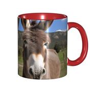 DZBDWZXH Tasses à café en céramique rouge de 325 ml, motif ânes amusants, tasse à café de restaurant pour café, cappuccino, thé, cacao, céréales