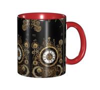 DZBDWZXH Tasses à café en céramique rouge de 325 ml, tasse à café de restaurant imprimée (Gears Clock Bronze Century) pour café, cappuccino, thé, cacao, céréales