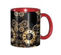 DZBDWZXH Tasses à café en céramique rouge de 325 ml, tasse à café de restaurant imprimée (Gears Clock Bronze Century) pour café, cappuccino, thé, cacao, céréales