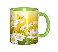 DZBDWZXH Tasses à café en céramique verte de 325 ml, (fleurs de marguerites d'été, motif fleur) pour café, cappuccino, thé, cacao, céréales