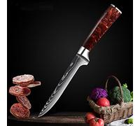 DZCP Couteau de Cuisine Damascus Chef Laser Couteau Japonais Salmon Sashimi Couteau Rouge Résine Couteau Couteau Couteau Couteau Couteau Cuisine Outil de Cuisson (Size : 6 inch Boning Knife)