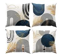 DZGlobal Lot de 4 housses de coussin décoratives géométriques abstraites de style bohème et moderne du milieu du siècle pour canapé, lit, salon, canapé - 45 x 45 cm - Bleu et gris