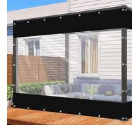 DZHTUF Rideaux en Bâche Transparente, Rideaux en Vinyle Noir, Panneaux Latéraux Étanches Robuste De 0.3mm, 1.8/2/2.2/2.5/3/4/5m, pour Terrasse, Pergola, Porche, Garages,Black-4x2.2m/13.1x7.2ft