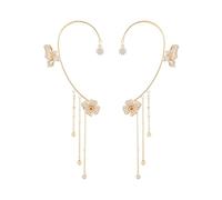 Dzhzuj Butterfly Tassel Style Zircon Earrings, No Pierced Wraparound Butterfly Flowers Tassels Earrings,Womens Girls Jewelry Gift