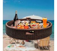 DzkZen Plateau De Petit-DéJeuner Flottant pour Piscine - Panier De Luxe en Rotin Flottant pour Le Thé en Plein Air, Les DîNers, Les FêTes, Les Mariages Et La Photographie Brown-60cm