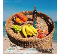 DzkZen Plateau De Petit-DéJeuner Flottant pour Piscine - Panier De Luxe en Rotin Flottant pour Le Thé en Plein Air, Les DîNers, Les FêTes, Les Mariages Et La Photographie Apricot-60cm