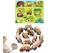DzpKrka Train en bois avec d'animaux | Jouet éducatif portable avec chiffres pour jeu symbolique, jeu de simulation avec véhicules pour jeunes et familles