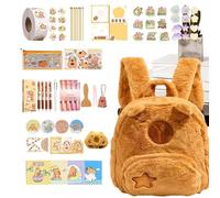 dzqad Sac à Dos Capybara | Cartable Grande Capacité Avec Un Set De Fournitures Scolaires | Sac Capybara Doudou | Pour Voyage École Camping Pique-Nique Sport