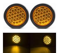 DZSFDGDDFGD Lumière Multifonctionnelle 1x/2x 12V 24V 24 LED rondes feu arrière frein arrêt marqueur latéral indicateur d'avertissement rouge jaune blanc camion remorque lampe(2pcs Yellow)