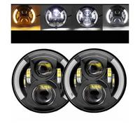 DZSNBMSHD Bloc Optique Pour SUZUKI Pour Jimmy Pour Samurai 7 Pouces Phare 2x Voiture Led Salut/bas H4 Halo Angle Yeux DRL 1967-1981 Feu Circulation Diurne(50w Halo lightBlackA)