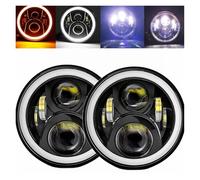 DZSNBMSHD Bloc Optique Pour SUZUKI Pour Jimmy Pour Samurai 7 Pouces Phare 2x Voiture Led Salut/bas H4 Halo Angle Yeux DRL 1967-1981 Feu Circulation Diurne(50w Halo lightBlackB)