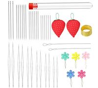 Dzsomt Aiguille Perle 44 Pièces Aiguilles à Perles Aiguilles à Main Enfilage Facile pour Bracelet Aiguilles à Perles de Grands Yeux avec Bouteille d'Aiguille Tailles Assorties