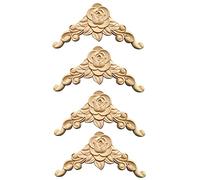Dzsomt Moulure Decorative Bois 4 Pièces Bois Sculpté d'angle Decoratif Moulure Decorative Bois Artisanat en Bois Sculpture Bois Moulure Rosace Decorative Non Peints pour la Décoration