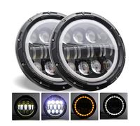 DZSQTUND Bloc Optique Pour SUZUKI Pour Jimmy Pour Samurai 7 Pouces Phare 2x Voiture Led Salut/bas H4 Halo Angle Yeux DRL 1967-1981 Phare Principal(80w Halo lightBlackA)