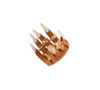 DZSYJKTM Lot de 6 grosses bagues de phalange en forme de fleur dorée empilées pour femme, oxyde de zirconium martelé, géométrie irrégulière, perle baroque baroque, bijou cadeau, Métal, Pas de pierre