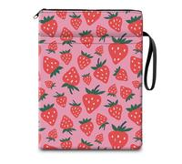 DZTLAO Housse de protection pour livre pour les amateurs de livres, jolie pochette de protection avec fermeture éclair et poche avant pour homme et femme, accessoire de lecture, fraise rose mignonne