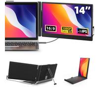 DZVW Laptop Screen Extender 14" - FHD 1080P IPS Laptop Monitor Extender Dual Screen, Portable Monitor for Laptops 13-17" with USB-C/HDMI Port, Built-in Speakers, Plug n Play for Mac, Win, Android