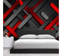 Dzwangzc Papier Peint Soie 3D Ligne stéréo rouge noire Wallpaper Géométrique abstrait Photo Mural pour Salon Chambre Restaurant Background Wall Moderne Tableaux Muraux Décoration Murale 200 x 140 cm