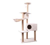 Dzwyc Centre d'activité Cat Tower Play Maison avec Sisal Scratching Board Panier Chaise Longue Peluche Perch Perch Grand Cave Cat Tree (Color : Beige)