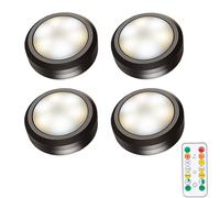 Dzxin Lampe de Placard, 4 Pcs Spot LED Murale Telecommande Sans Fil, LED Murale Fonctionnement à Piles pour Escalier Miroir Cuisine Vitrines Cabinet (Noir)