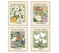 dzxnouart Lot de 4 affiches murales abstraites sur le marché des fleurs, images vintage pour galerie et chambre, esthétique, sans cadre (20 x 25 cm)