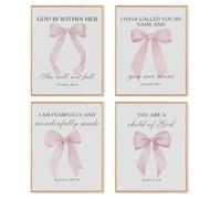 dzxnouart Lot de 4 impressions sur toile avec nœud rose coquette pour chambre chrétienne - Impression de versets inspirants pour adolescentes - Sans cadre (40 x 50 cm)